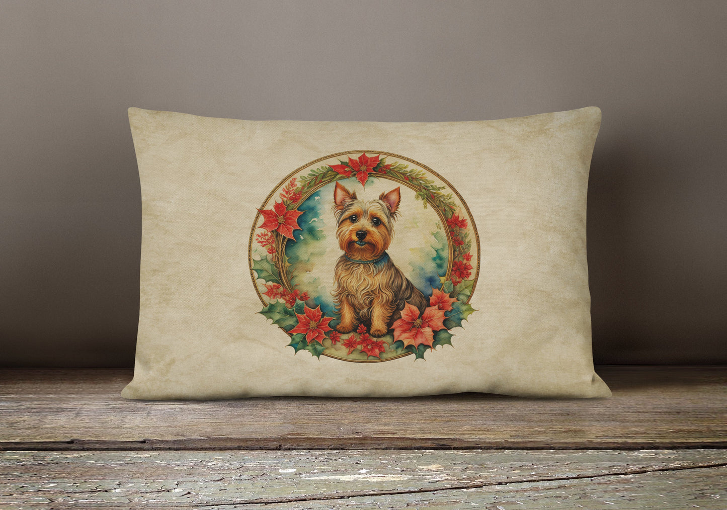 Australian Terrier Christmas Flowers Throw Pillow-3