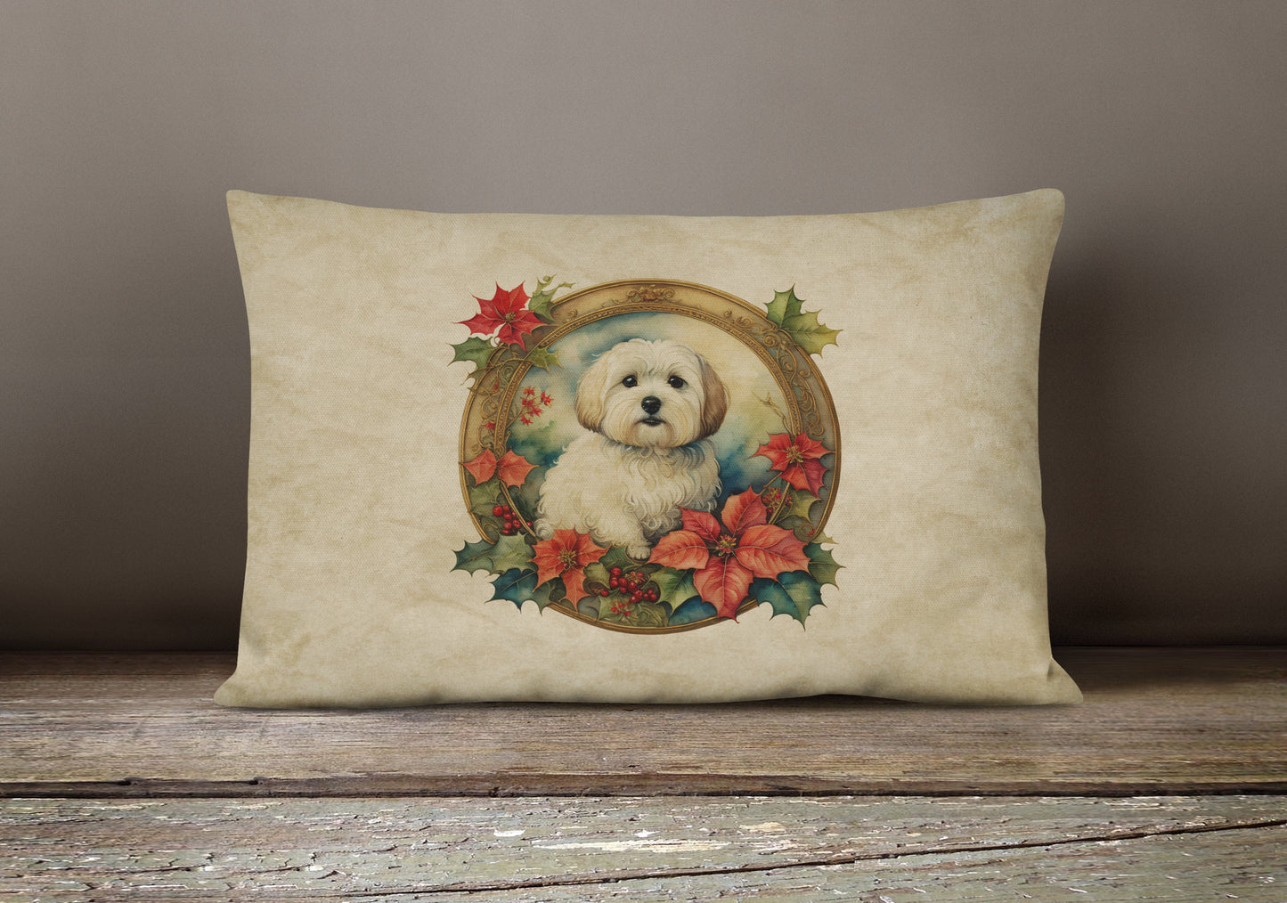 Coton De Tulear Christmas Flowers Throw Pillow-3