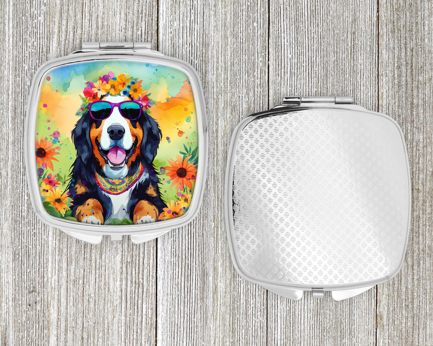 Bernese Mountain Dog Hippie Dawg Compact Mirror-3