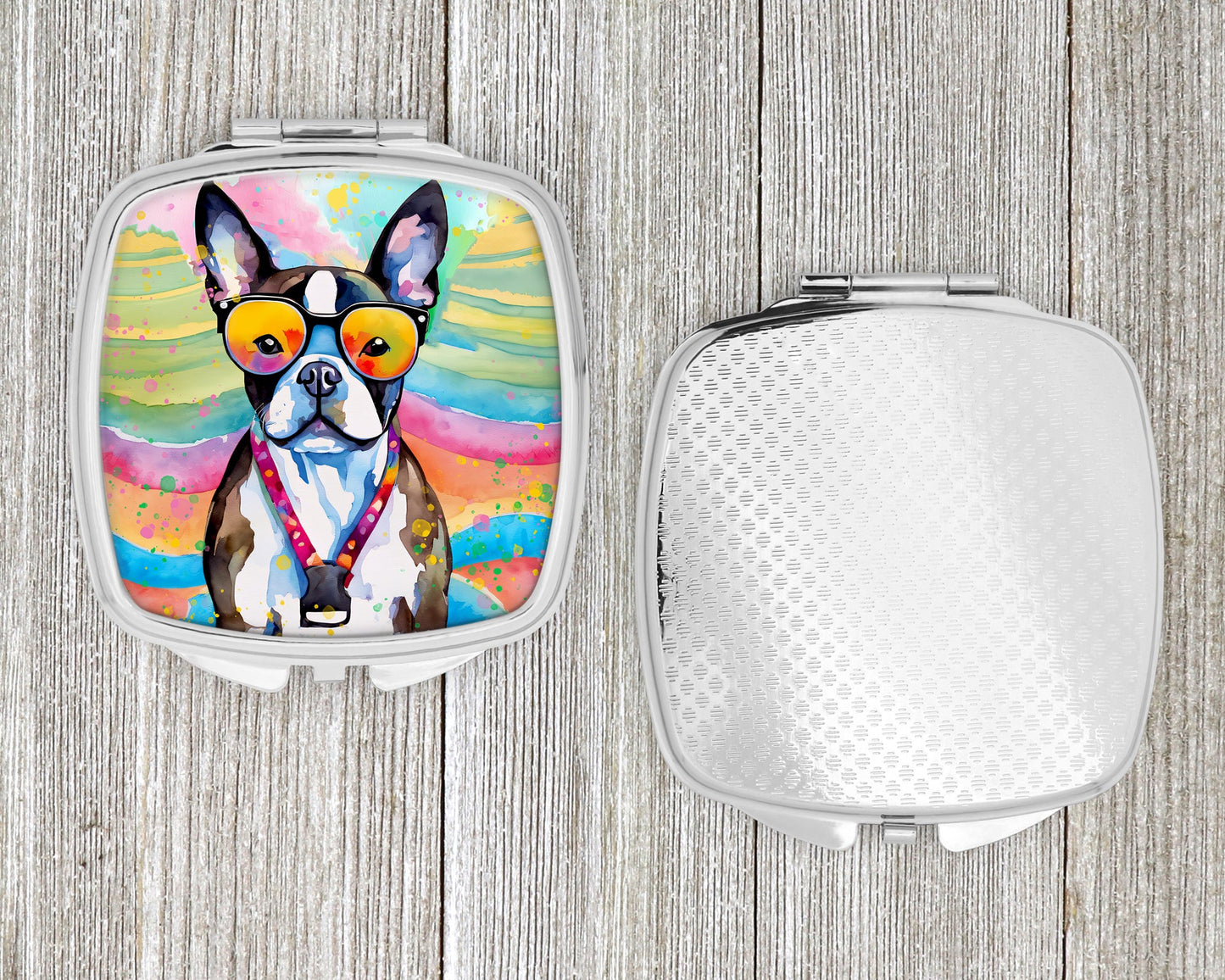 Boston Terrier Hippie Dawg Compact Mirror-3