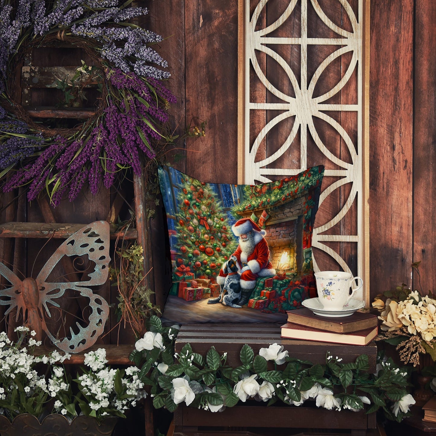 Bluetick Hound and Santa Claus Throw Pillow-4