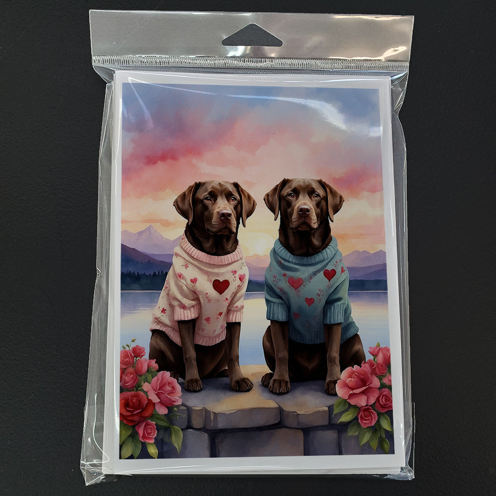 Chocolate Labrador Retriever Two Hearts Greeting Cards Pack of 8-2