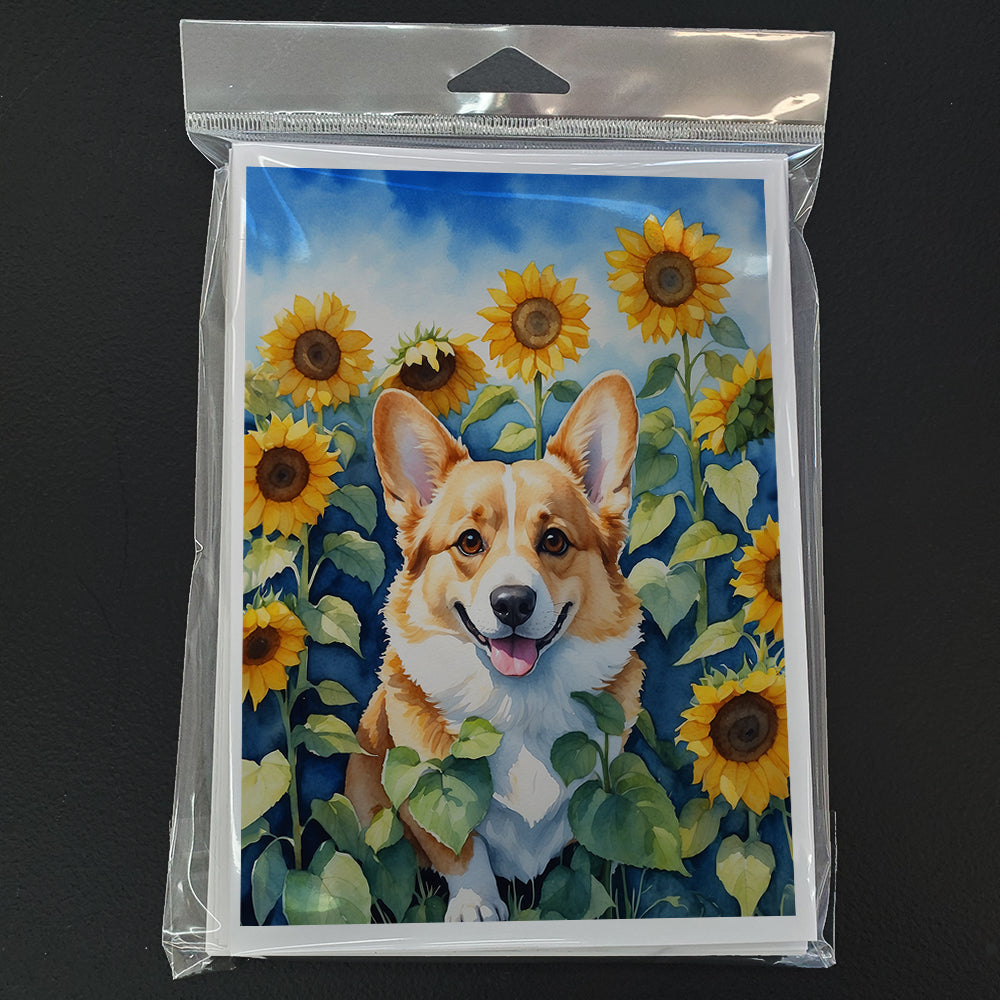 Corgi in Sunflowers Greeting Cards Pack of 8-2
