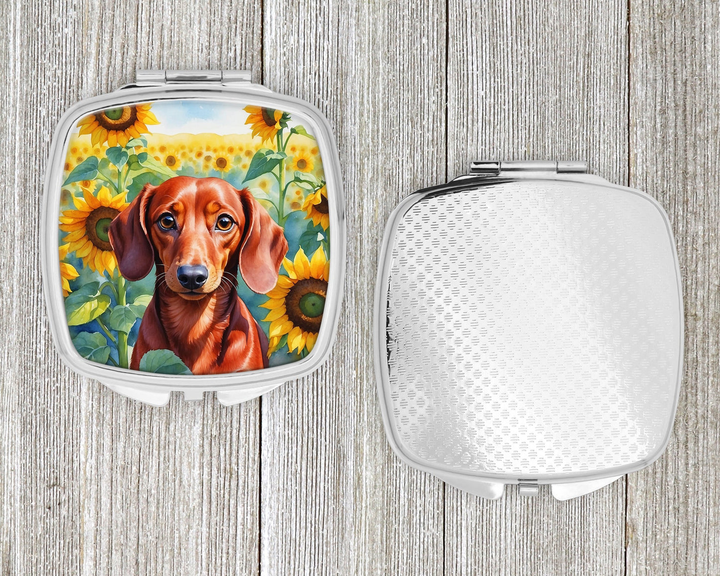 Dachshund in Sunflowers Compact Mirror-3