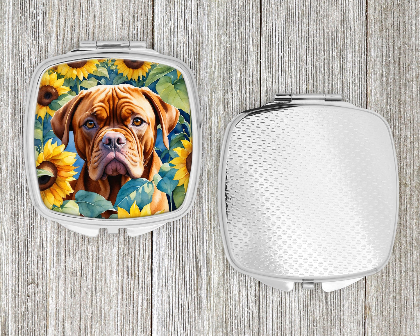 Dogue de Bordeaux in Sunflowers Compact Mirror-3