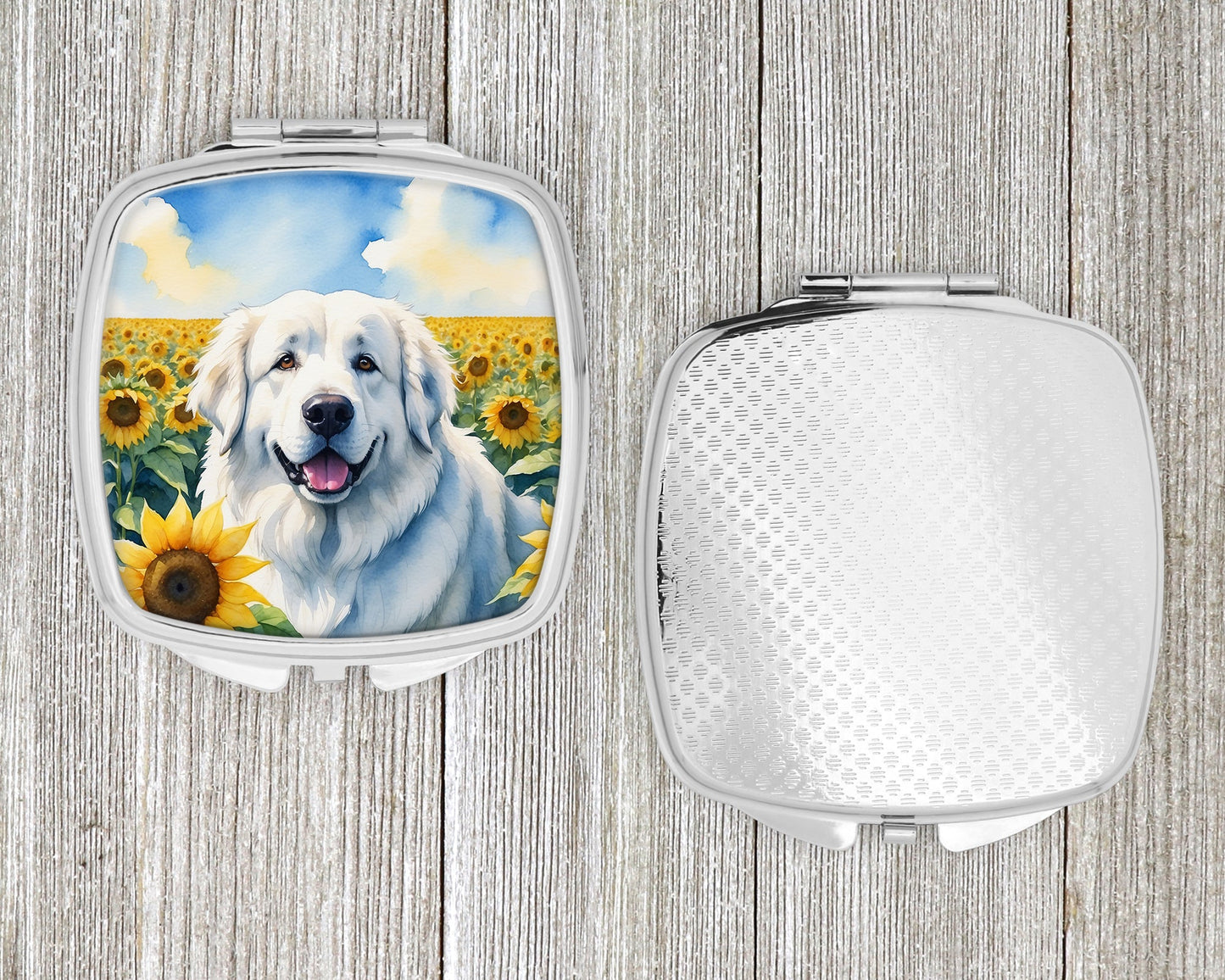 Great Pyrenees in Sunflowers Compact Mirror-3