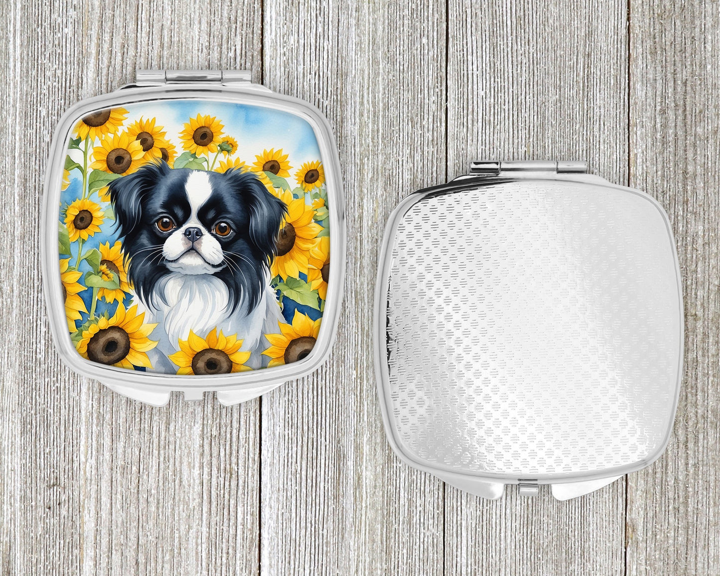 Japanese Chin in Sunflowers Compact Mirror-3