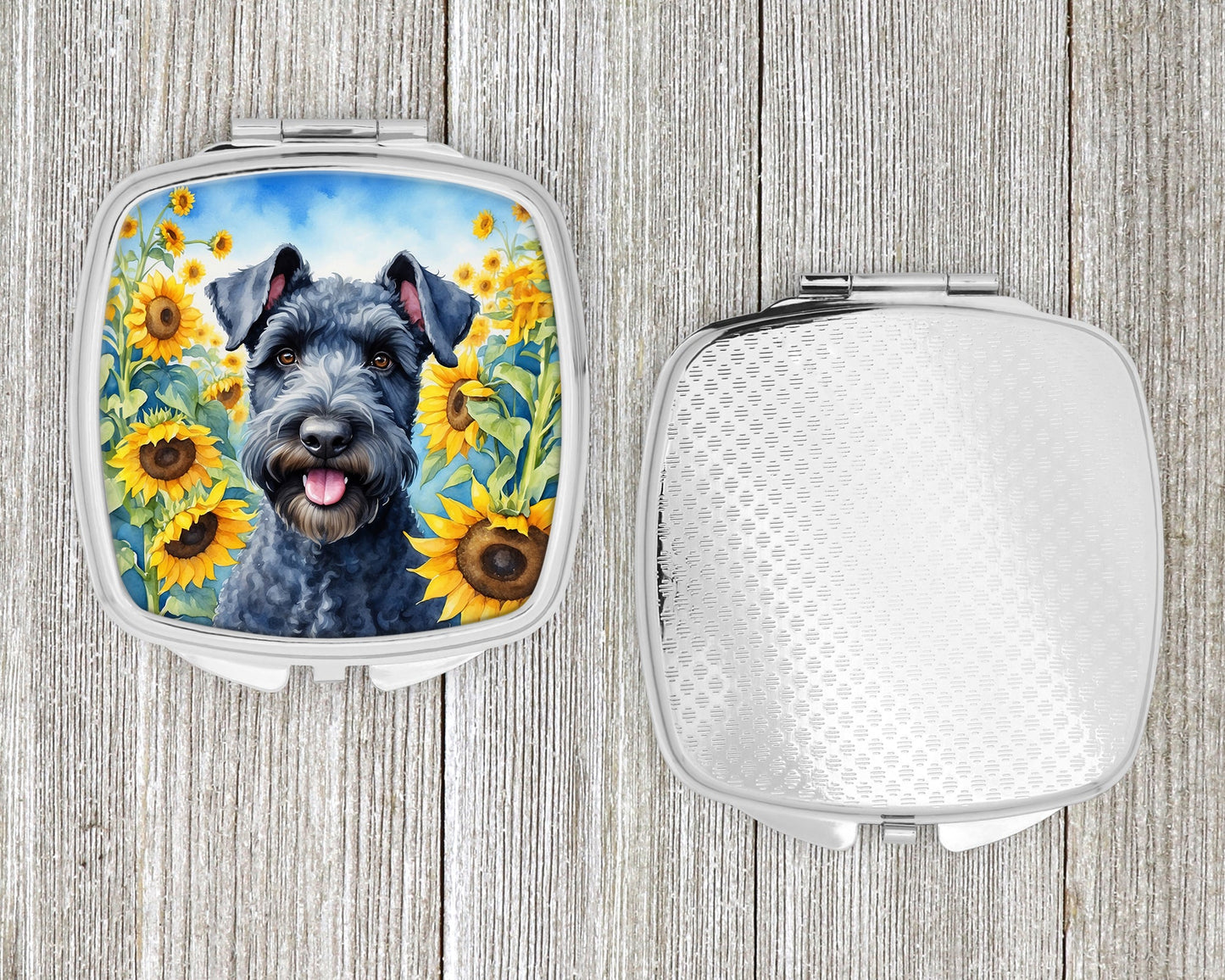 Kerry Blue Terrier in Sunflowers Compact Mirror-3