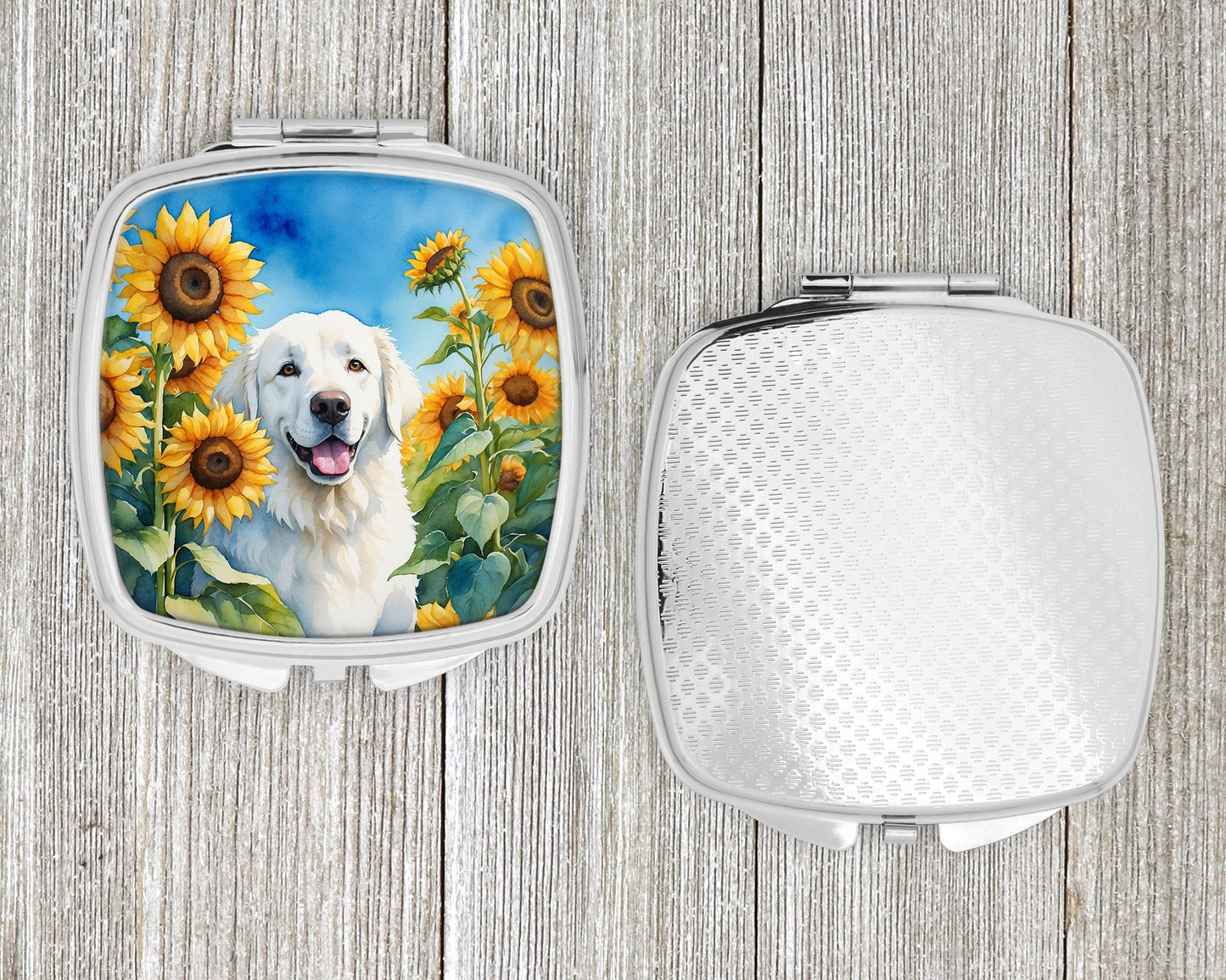 Kuvasz in Sunflowers Compact Mirror-3