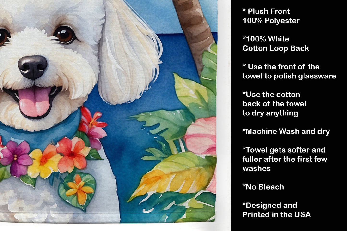 Bichon Frise Luau Kitchen Towel-4