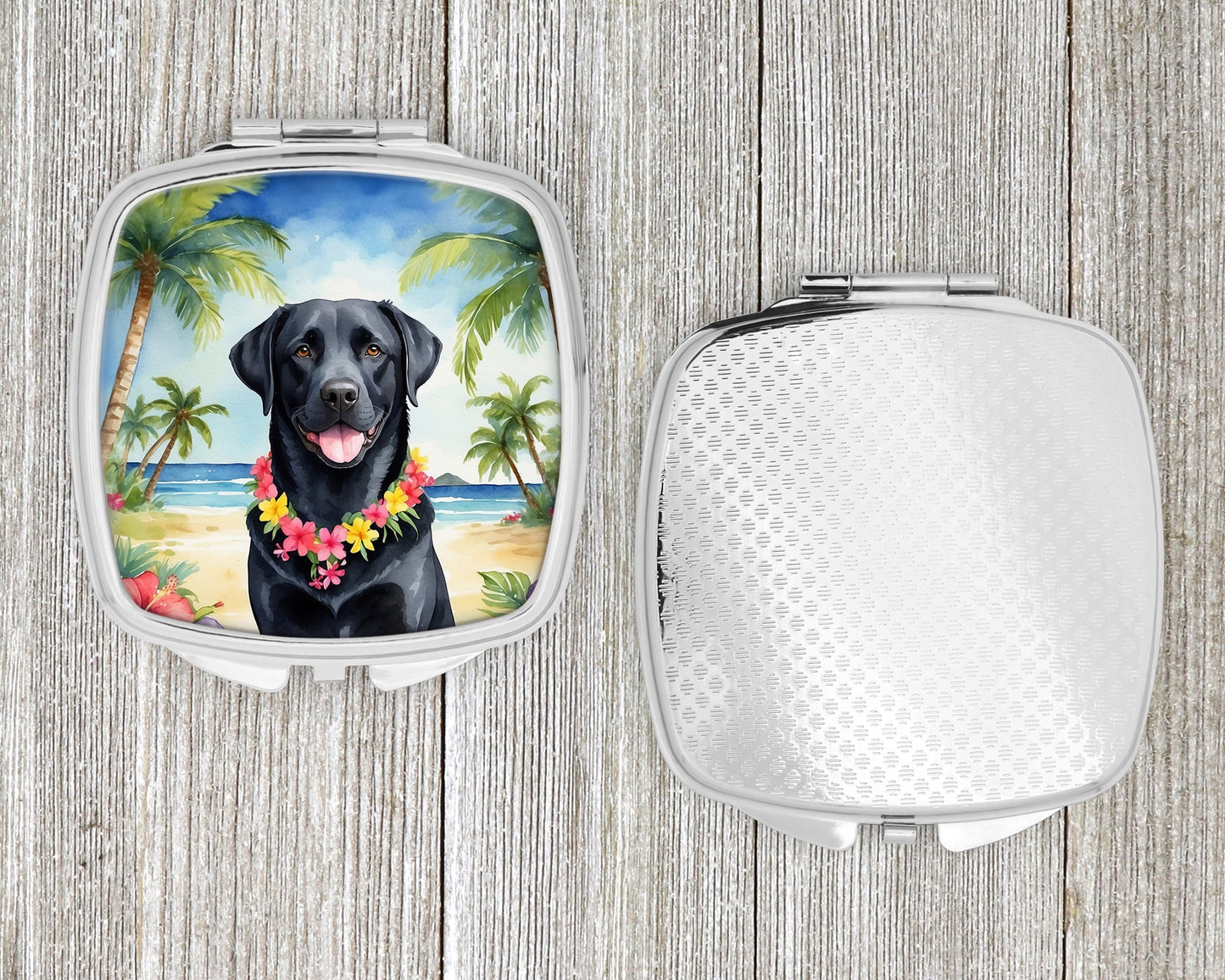 Black Labrador Retriever Luau Compact Mirror-3