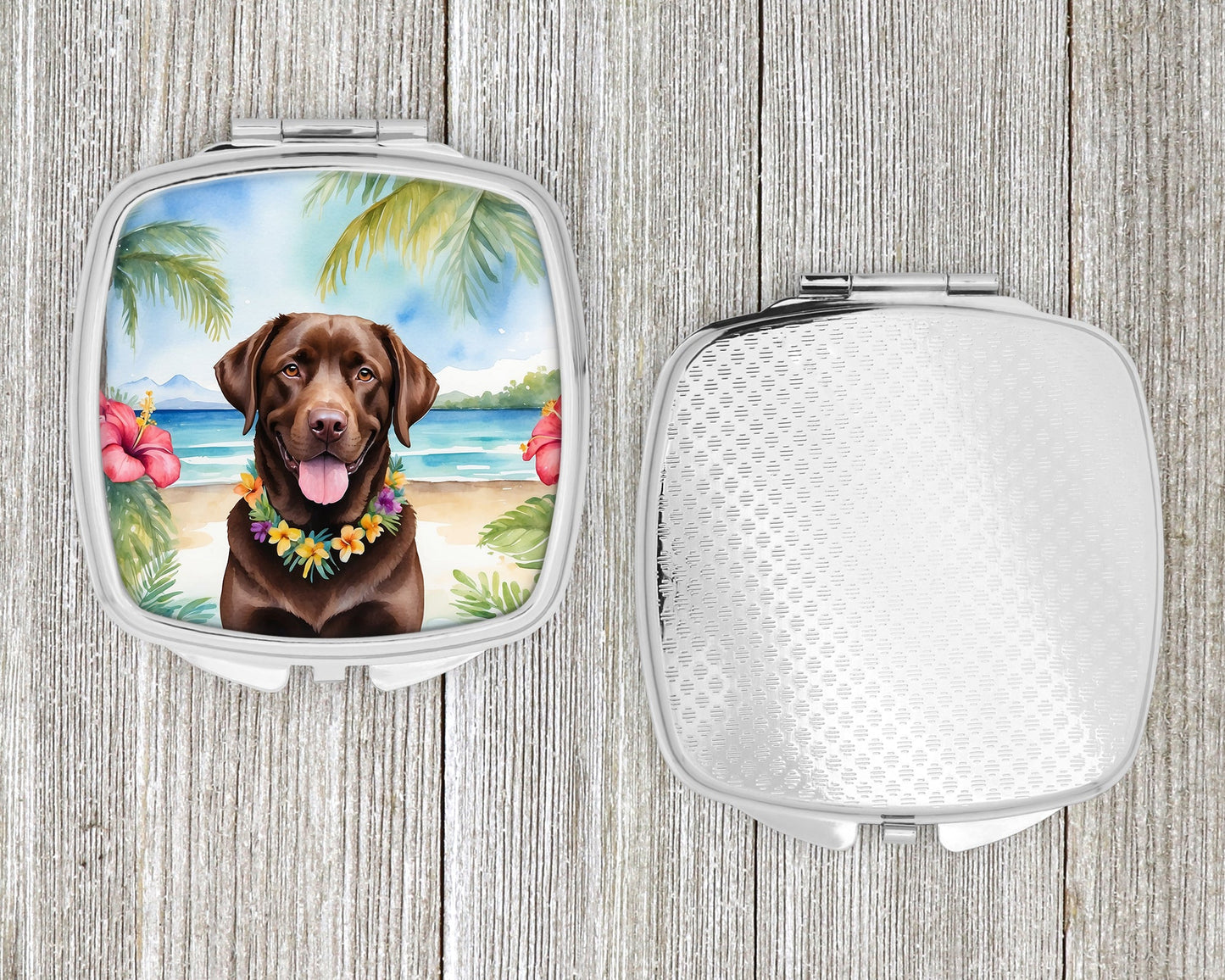Chocolate Labrador Retriever Luau Compact Mirror-3