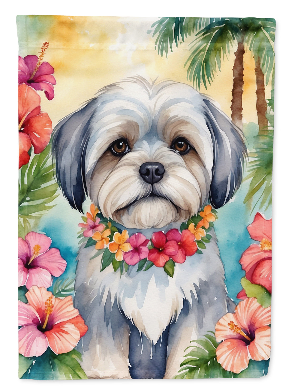 Lhasa Apso Luau Garden Flag-0