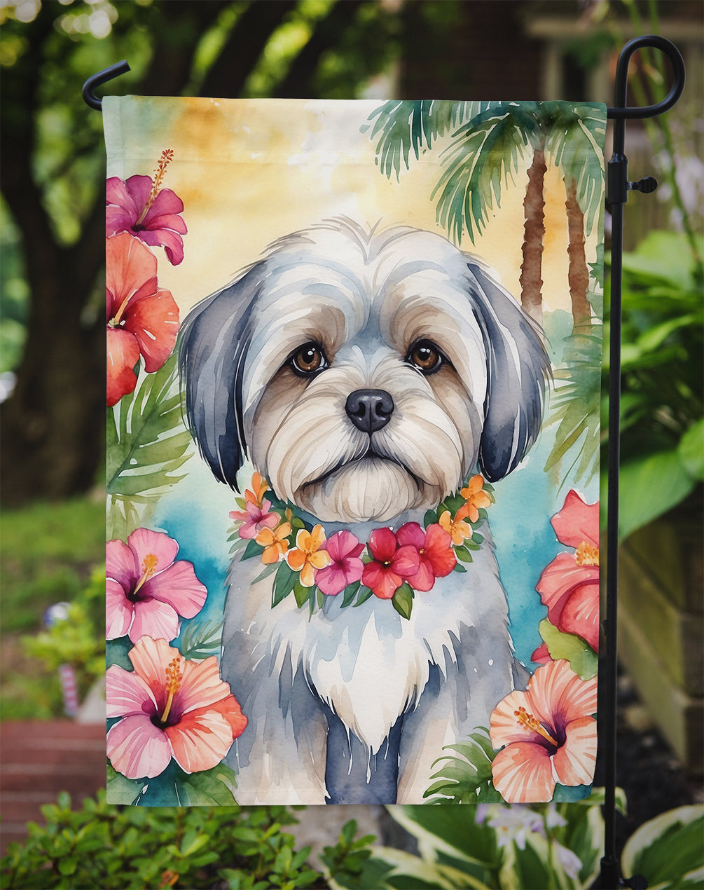 Lhasa Apso Luau Garden Flag-2