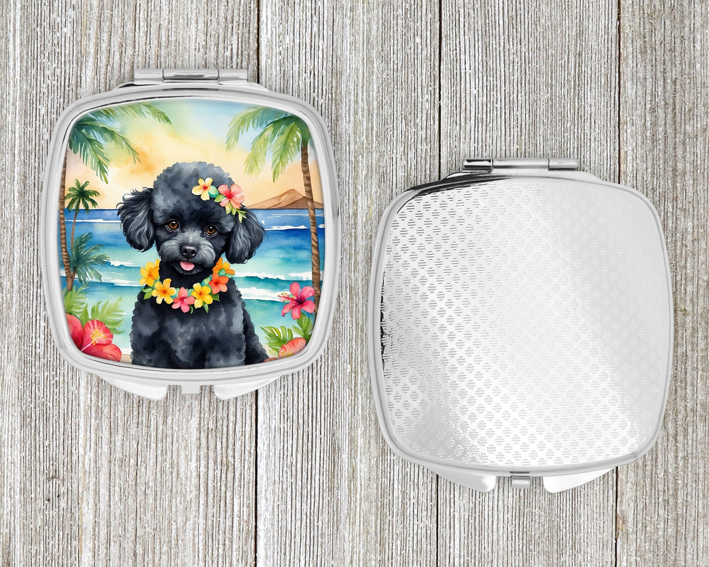 Black Poodle Luau Compact Mirror-3