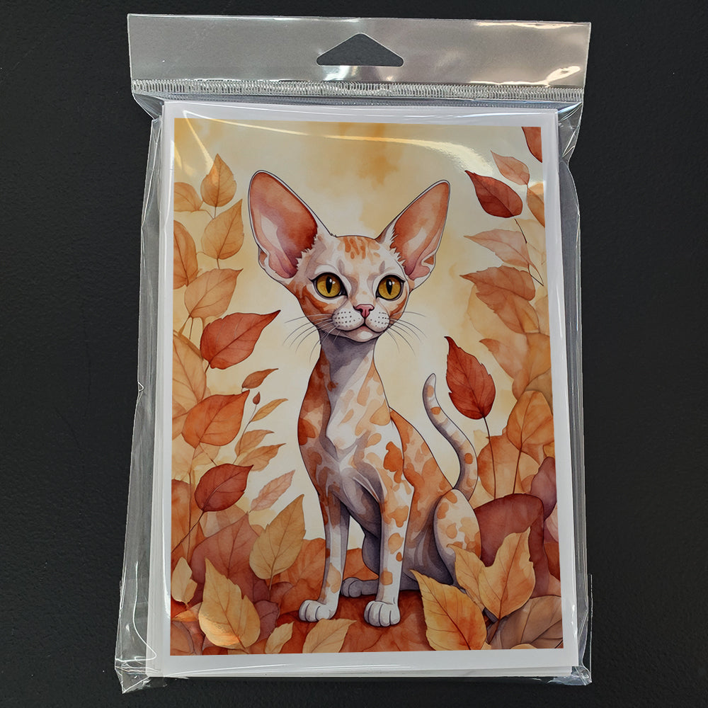 Devon Rex Cat in Fall Leaves Greeting Cards Pack of 8-2