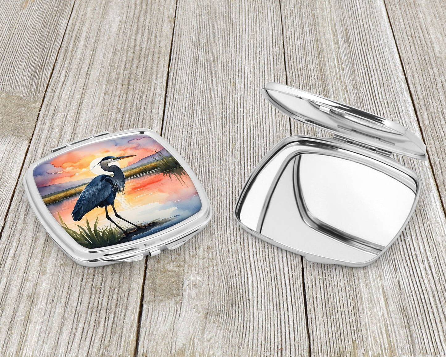 Blue Heron Setting Sun Compact Mirror-2