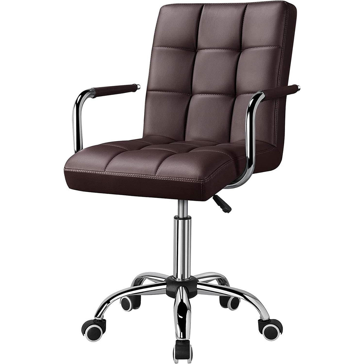 Dark Brown Modern Faux Leather Mid-Back Office Chair with Armrests and Wheels-2