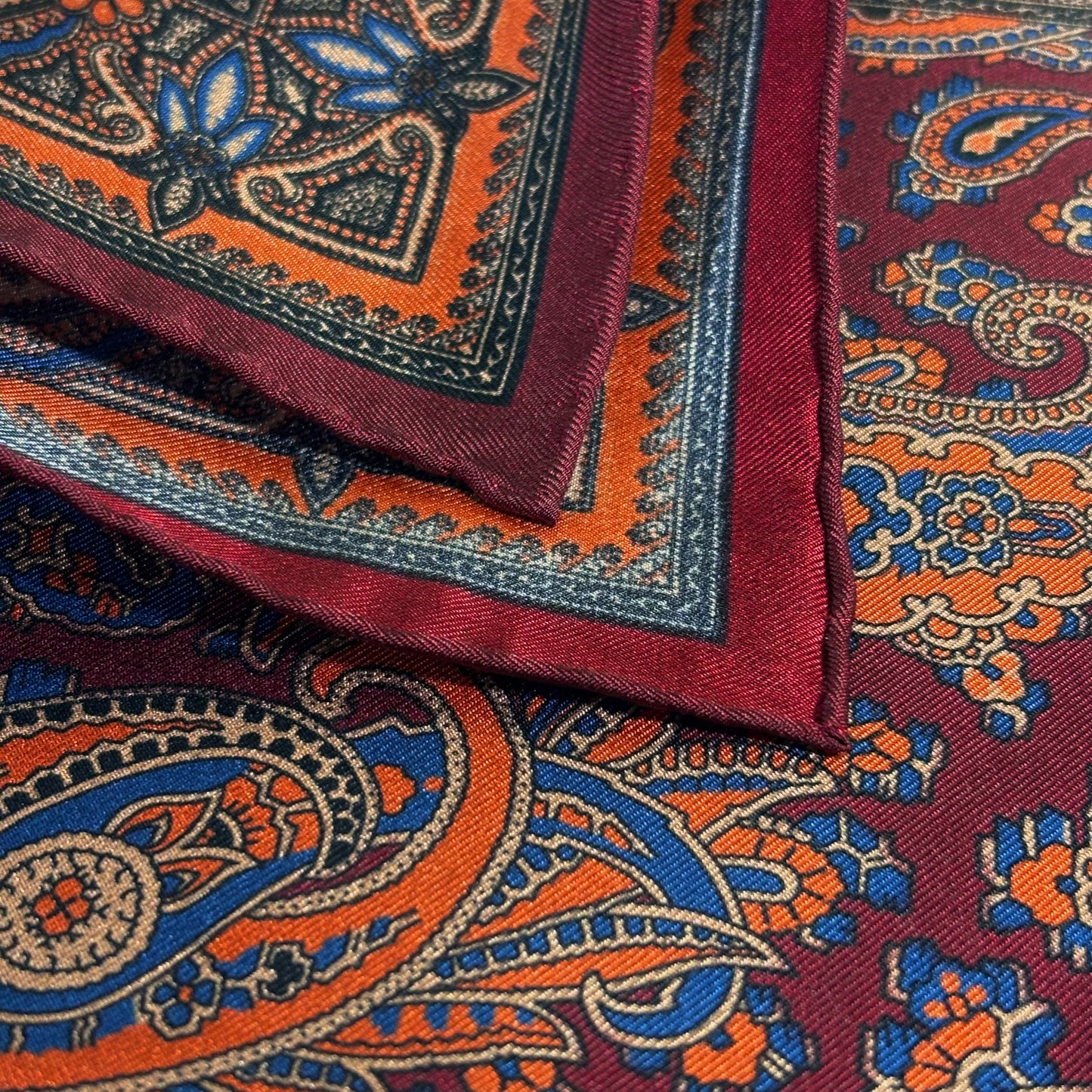 Burgundy & Orange Paisley Ancient Madder Silk Pocket Square-4