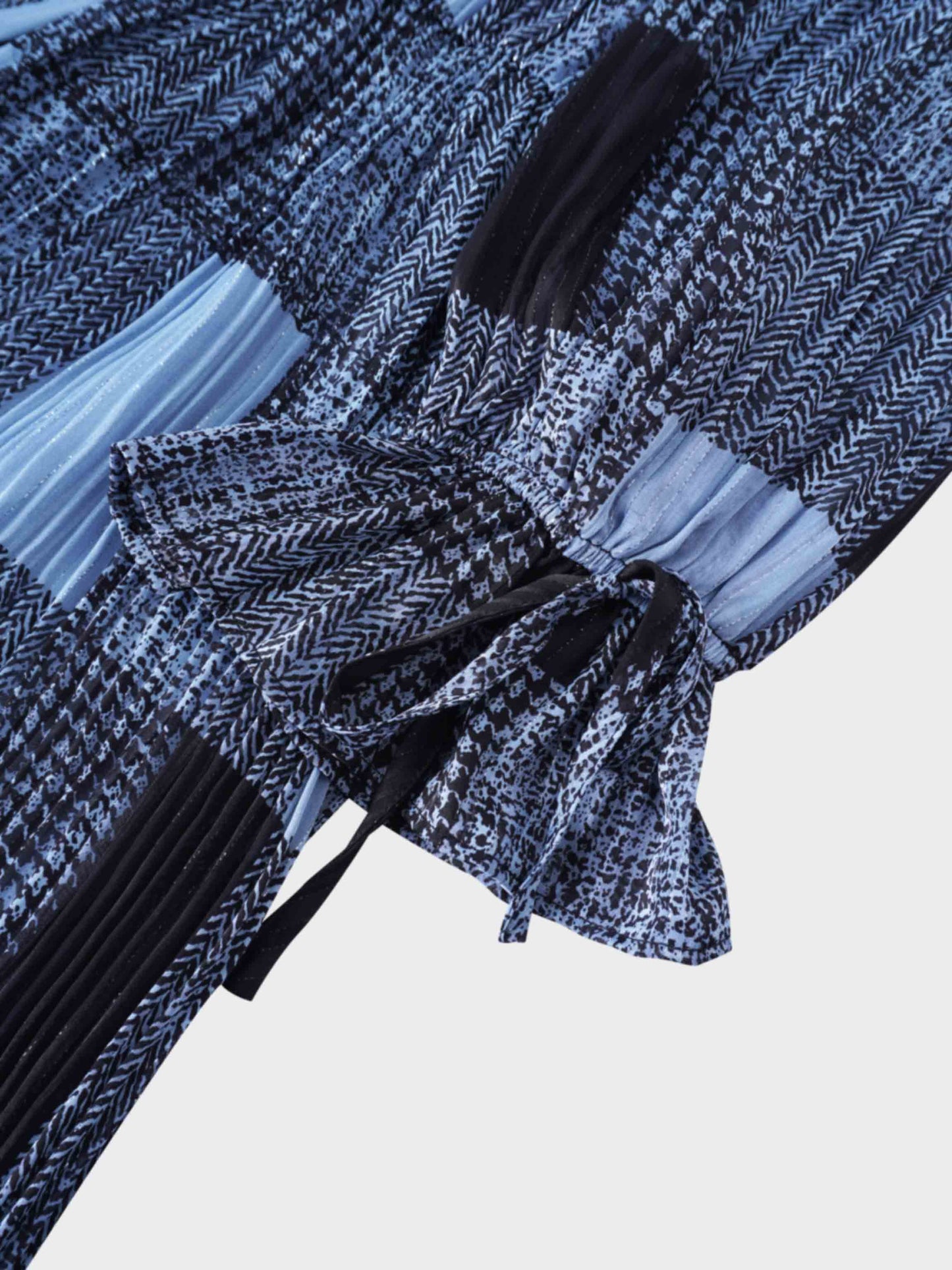 Belted Pleat Dress-Blue Plaid-3