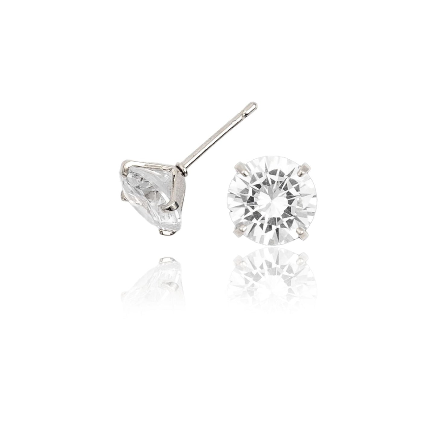 8mm Clear Round CZ Cubic Zirconia Stone Stud Earrings (L136)-1
