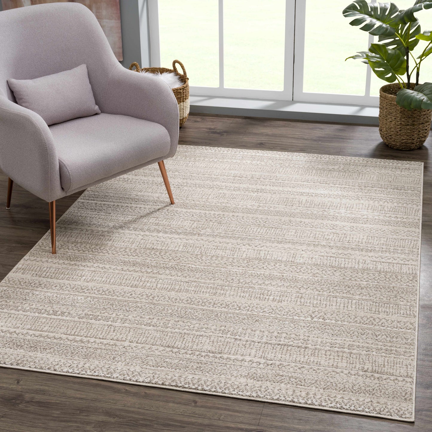 Nate Beige Tribal High Pile Carpet-0