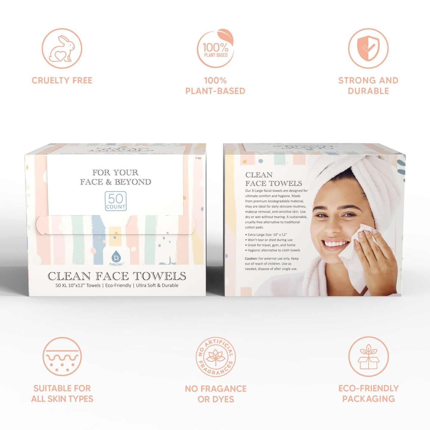 Clean Facial Towels – Six Pack Bundle | Eco-Friendly, Extra-Large, 100% Plant-Based Towels-4