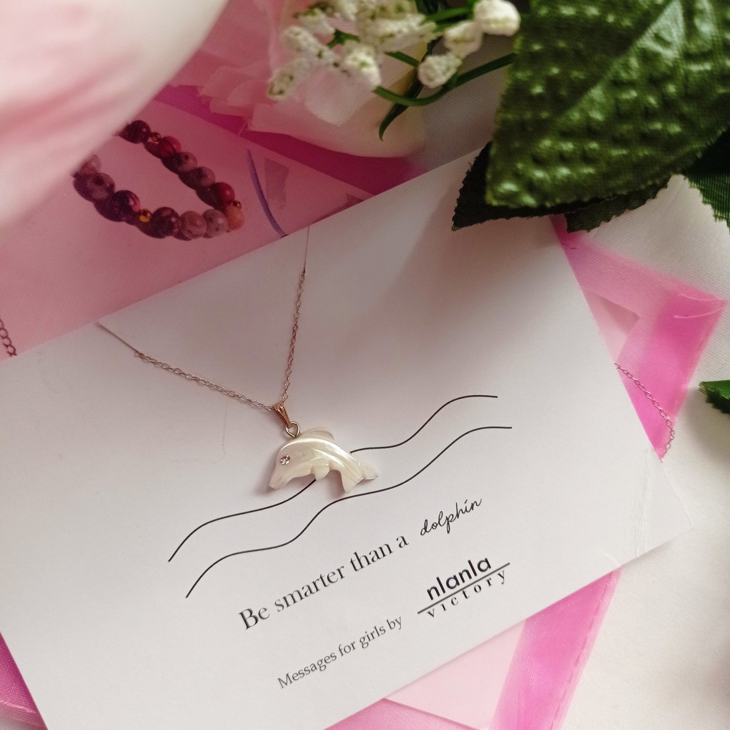 Dolphin necklace on 18 inch Sterling Silver Chain, Be Smarter Than A Dolphin Message, Personalised Gift, Affirmation Necklace, Affirmation Gift, Unique Gift Idea | by nlanlaVictory-4