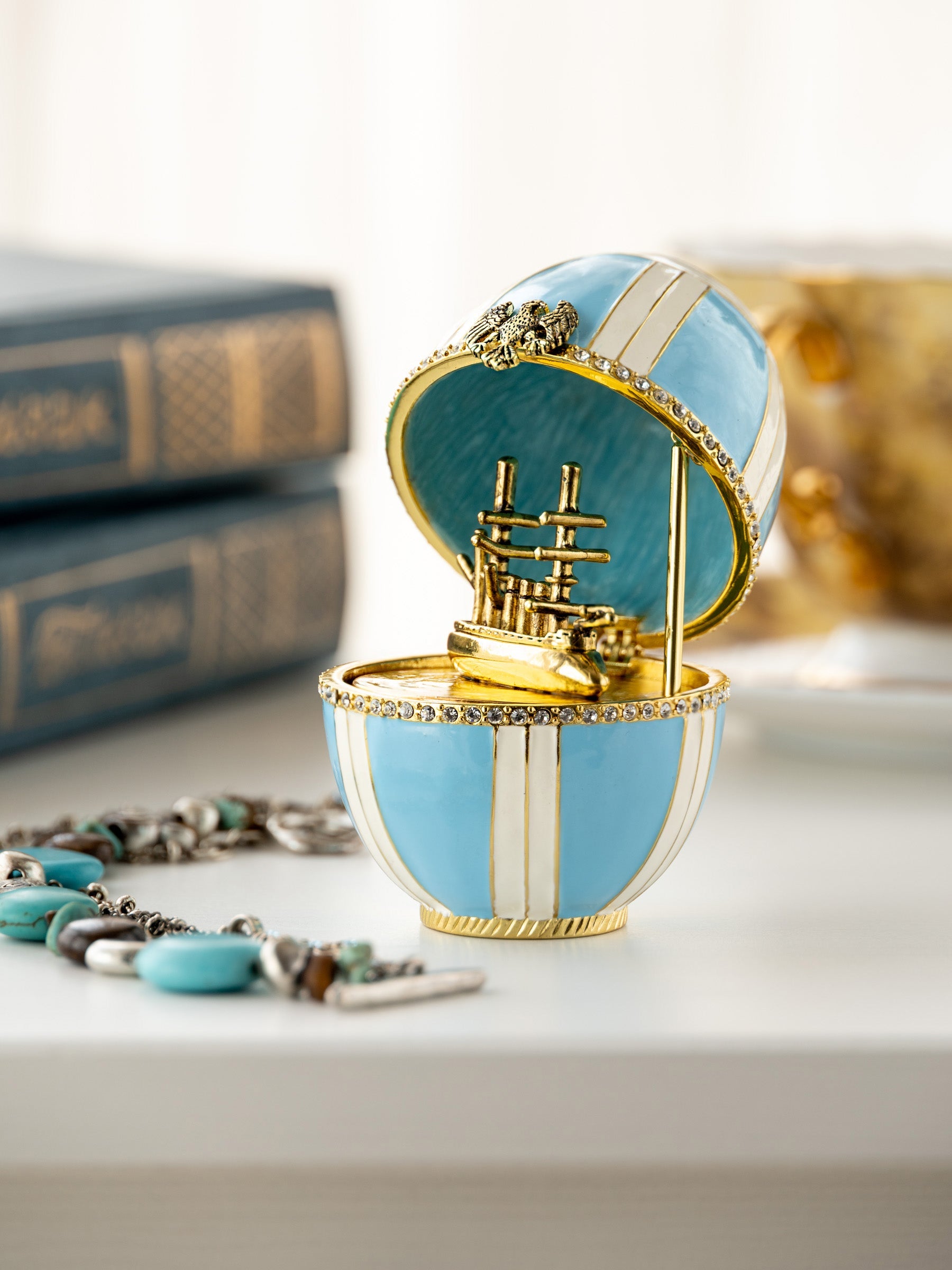 Light Blue Egg with a Sailing ship-1