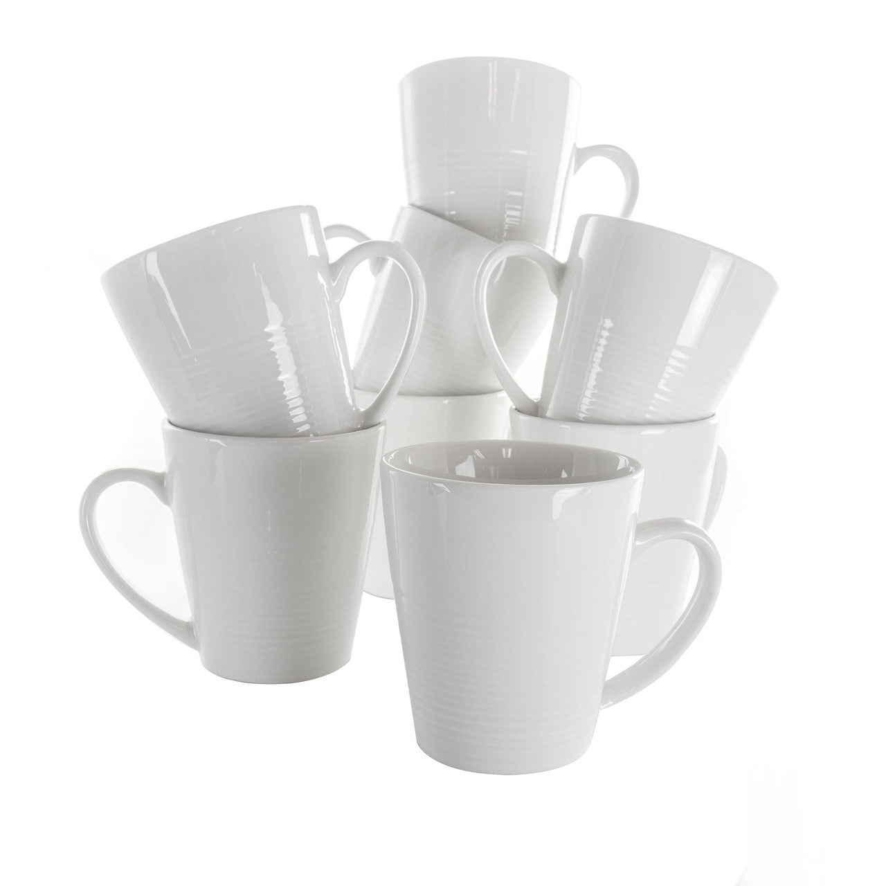 Elama Amie 8 Piece 12 Ounce Porcelain Mug Set in White-0