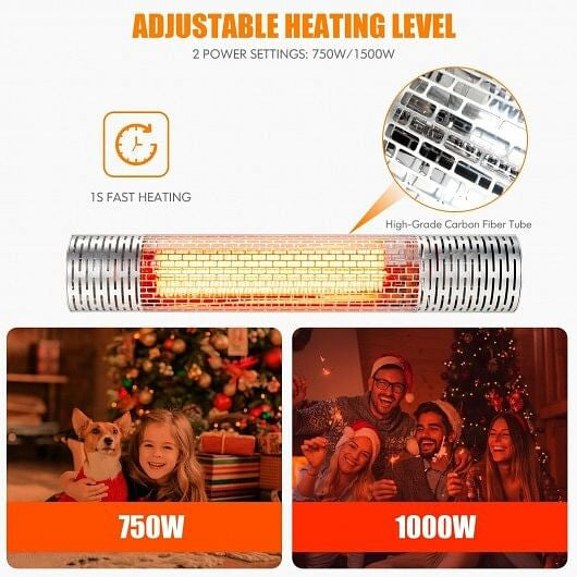 1500W Indoorand Outdoor Electric Heater with 2 Power Settings -Silver-2