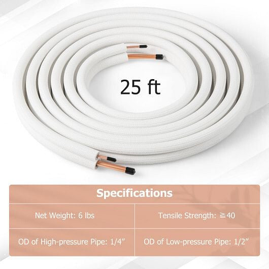 25 Feet Mini Split Line Set with 1/4 Inch and 1/2 Inch O.D. Copper Pipes Tubing-1