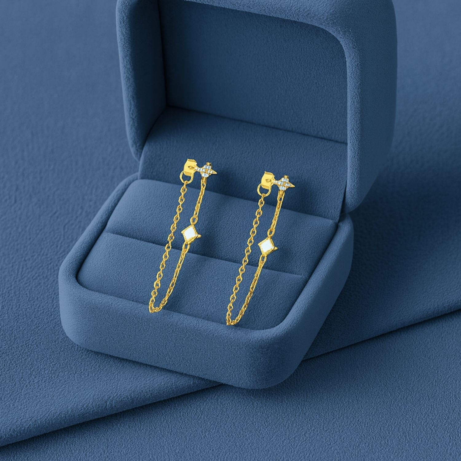 Linked Chain Drop Dangle Earrings – Sterling Silver Gold Plated-2