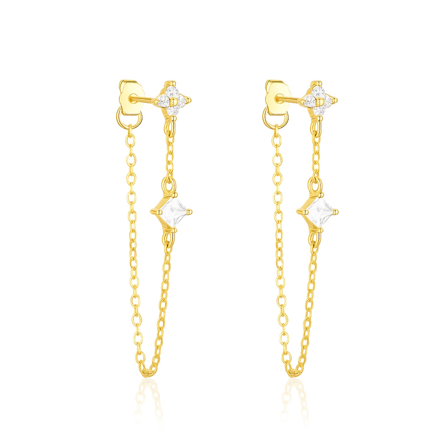 Linked Chain Drop Dangle Earrings – Sterling Silver Gold Plated-0