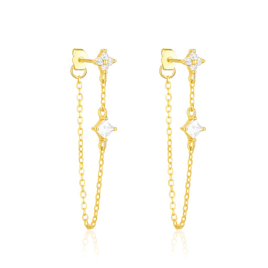 Linked Chain Drop Dangle Earrings – Sterling Silver Gold Plated-0