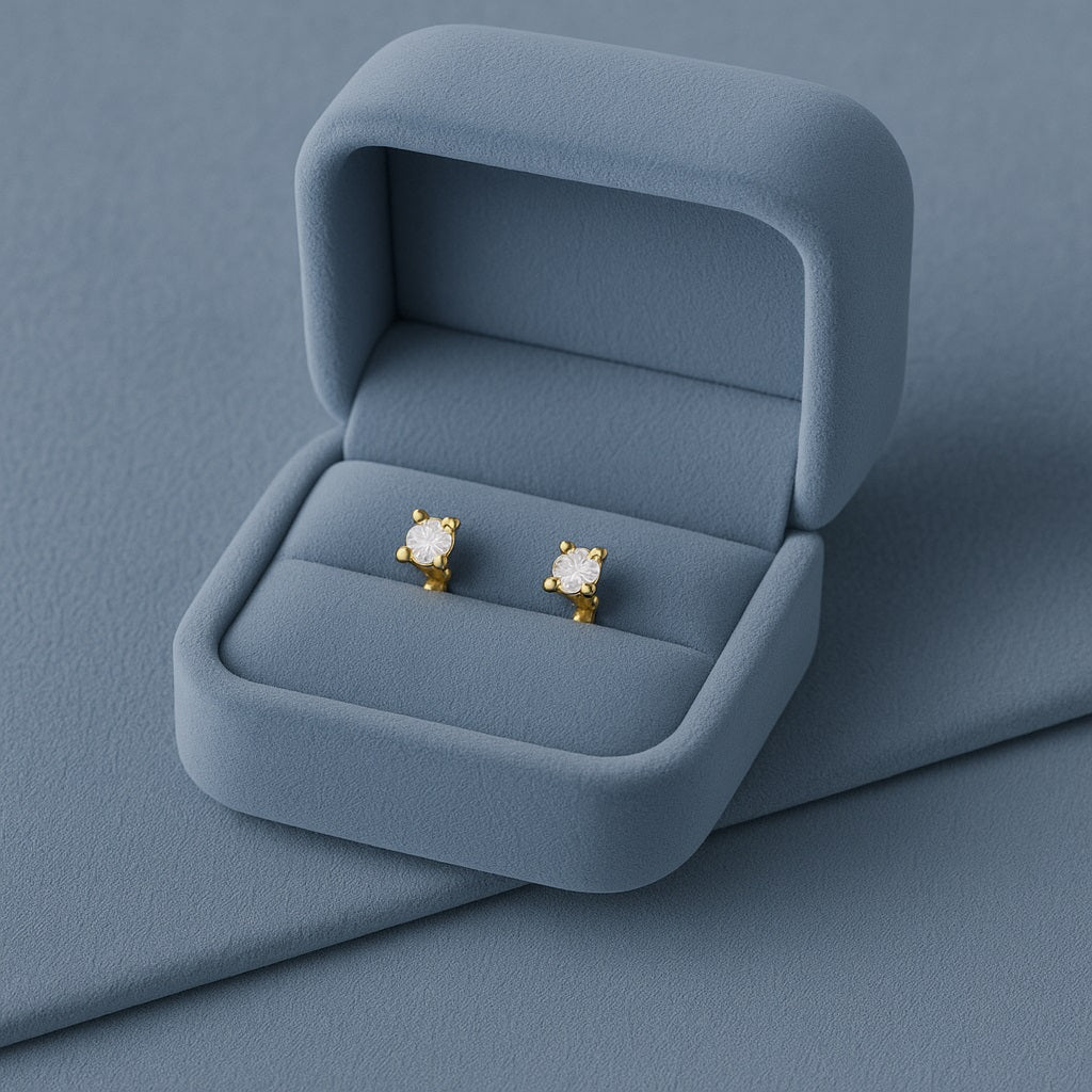 Classic Round Solitaire Stud Earrings - Sterling Silver Yellow Plated-4