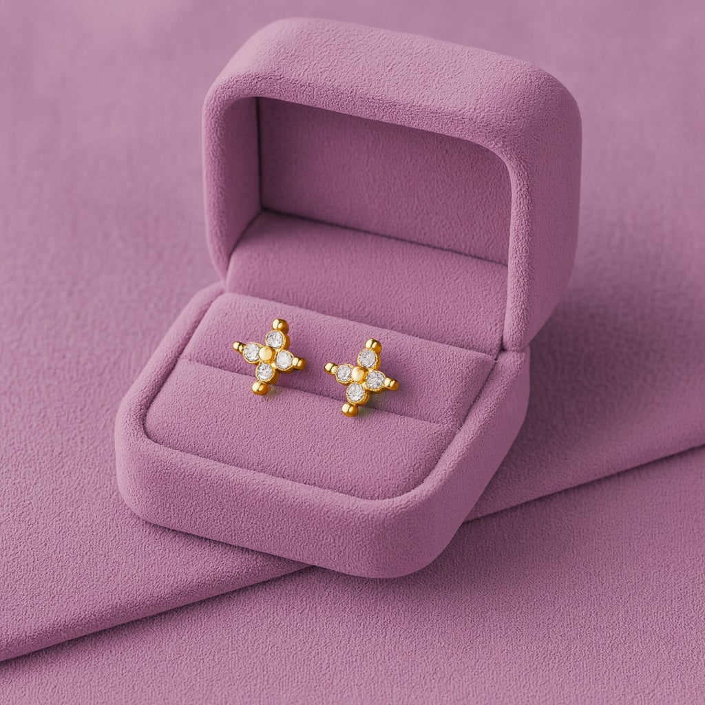 Floral Petite Bloom Stud Earrings - Sterling Silver Yellow Plated-4