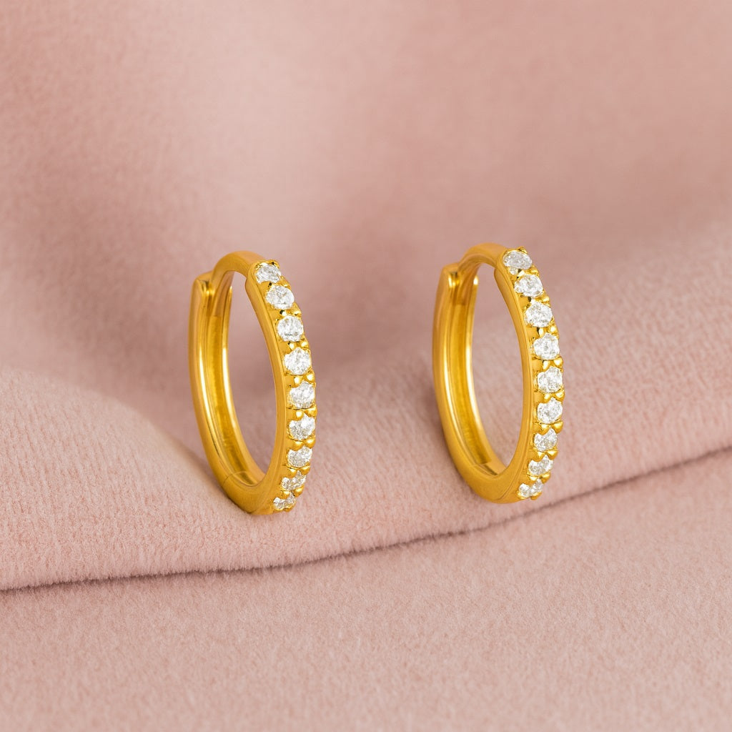 Classic Pavé Circle Huggie Hoop Earrings - Sterling Silver Yellow Plated-3
