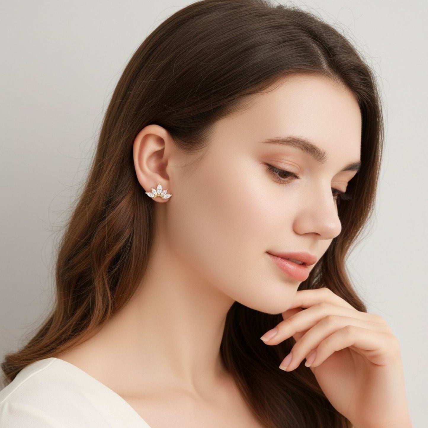 Marquise Fan Cluster Stud Earrings - Sterling Silver Yellow Plated-1