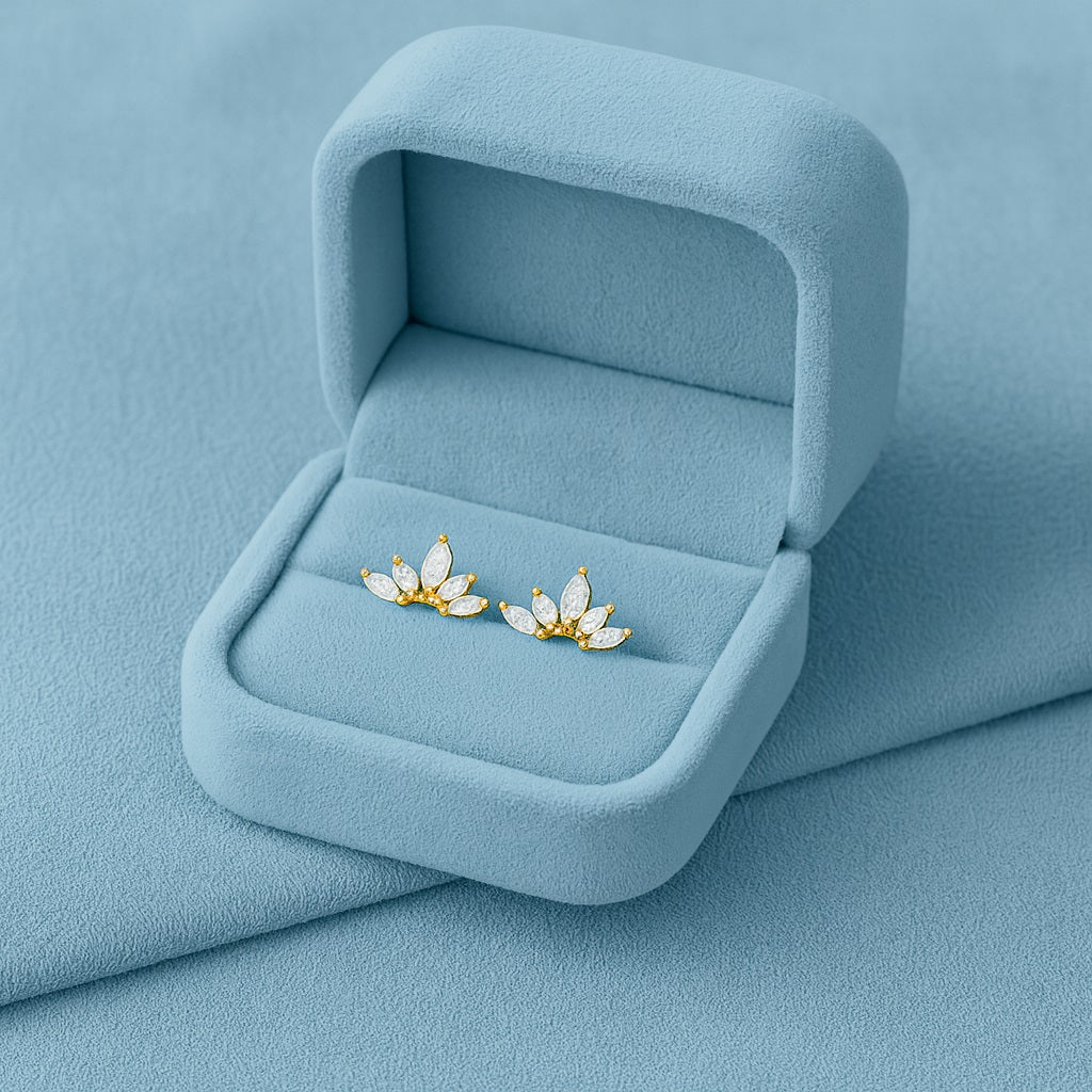 Marquise Fan Cluster Stud Earrings - Sterling Silver Yellow Plated-4