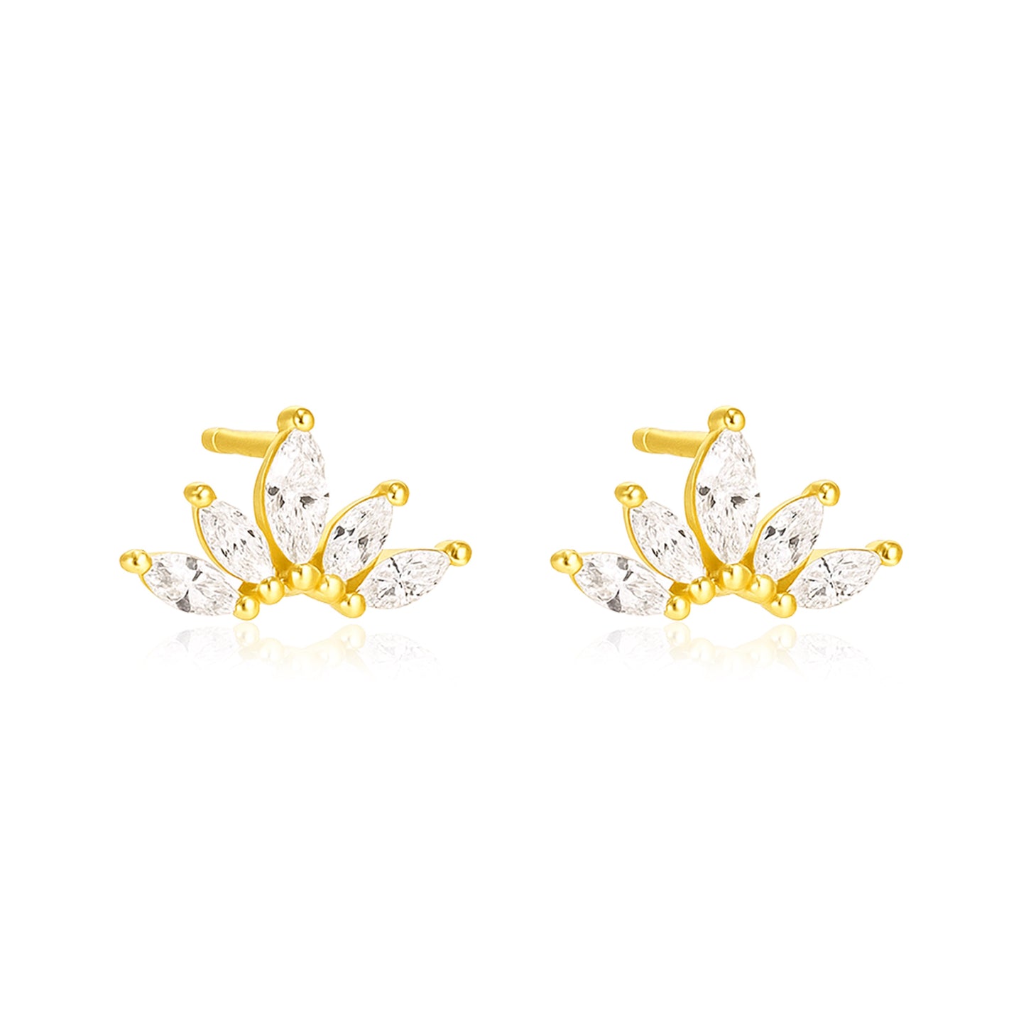 Marquise Fan Cluster Stud Earrings - Sterling Silver Yellow Plated-0