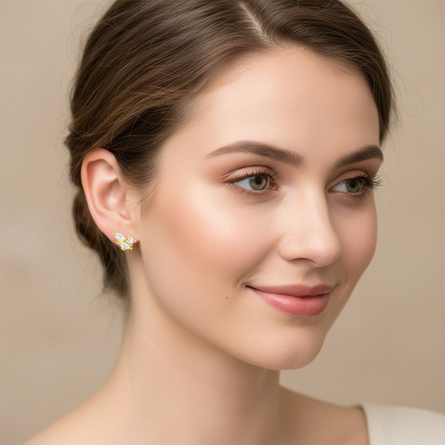 Marquise Trio Cluster Stud Earrings - Sterling Silver Yellow Plated-1