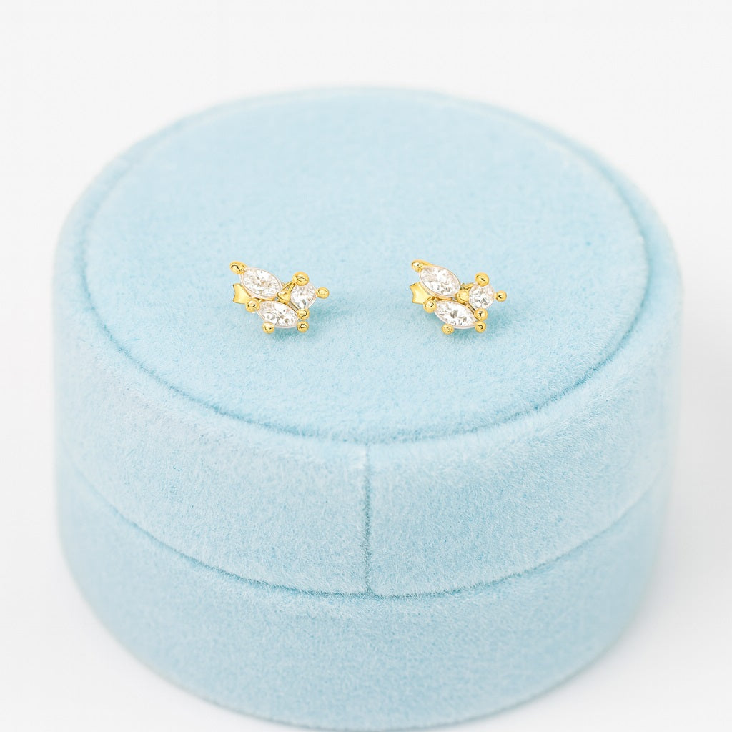 Marquise Trio Cluster Stud Earrings - Sterling Silver Yellow Plated-2