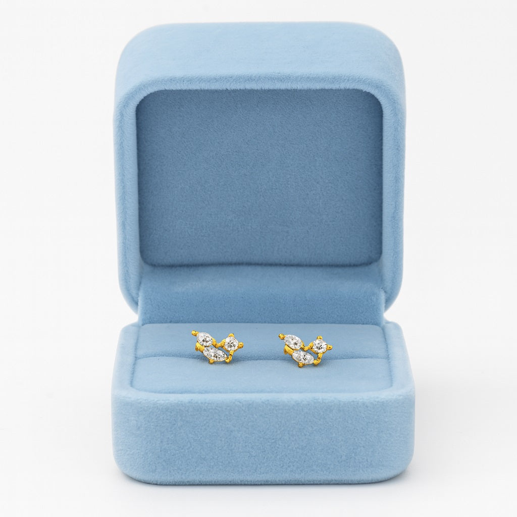 Marquise Trio Cluster Stud Earrings - Sterling Silver Yellow Plated-4