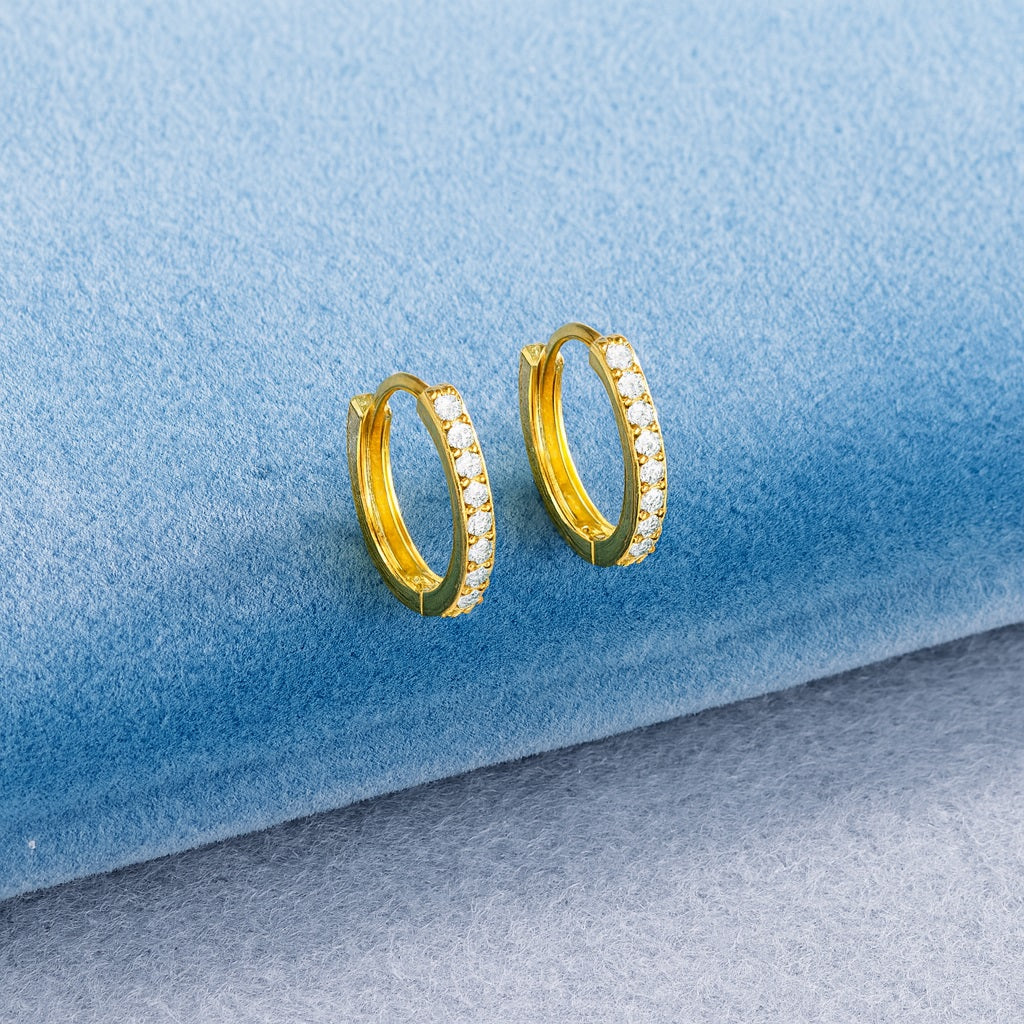 Classic Pavé Huggie Hoop Earrings - Sterling Silver Yellow Plated-4