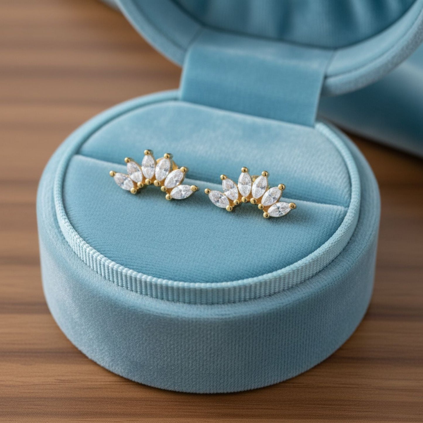 Marquise Fan Cluster Stud Earrings - Sterling Silver Yellow Plated-4