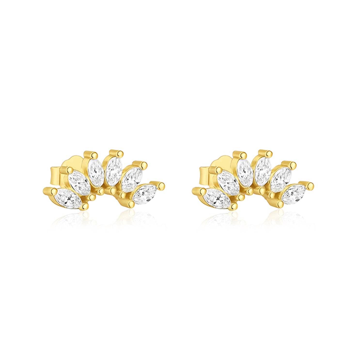 Marquise Fan Cluster Stud Earrings - Sterling Silver Yellow Plated-0