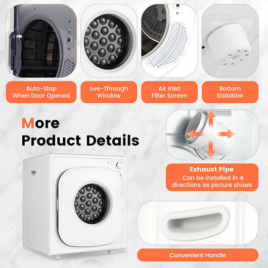 1500W Compact Laundry Dryer with Touch Panel-White-3