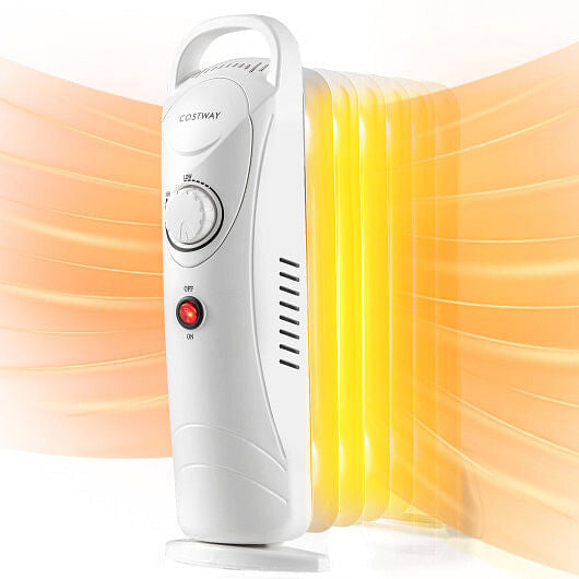 700W Electric Oil Filled Radiator Heater with Adjustable Thermostat-White-4