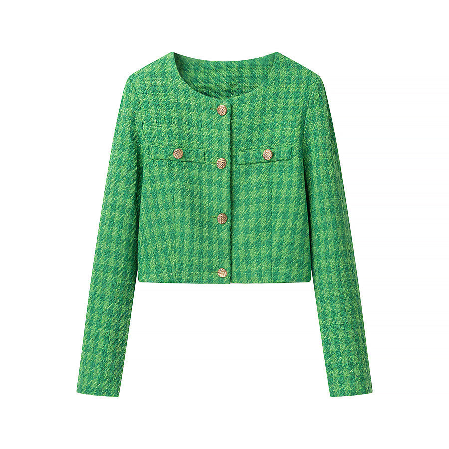 Emerald Green Tweed-Style Short Jacket For Women, SoHo, BYMANYC New York.-4